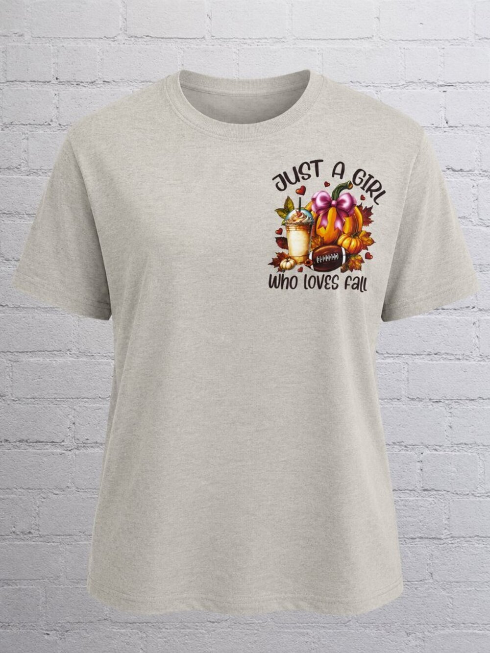 Just a Girl Who Loves Fall Seasonal Custom Design Autumn Women Graphic Tee Shirt